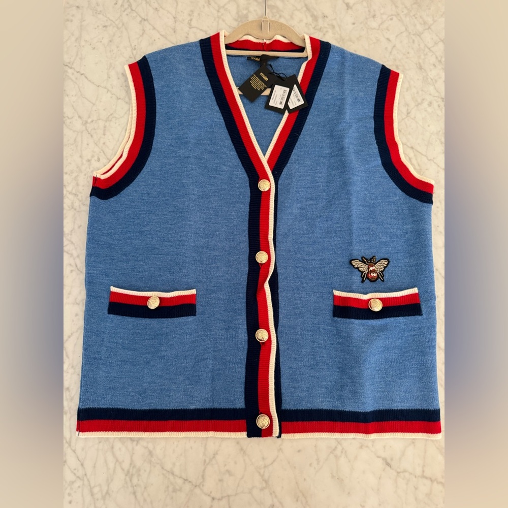 Maje Vest - light blue/blue/red/white with gold buttons. New! Size 1 - Women